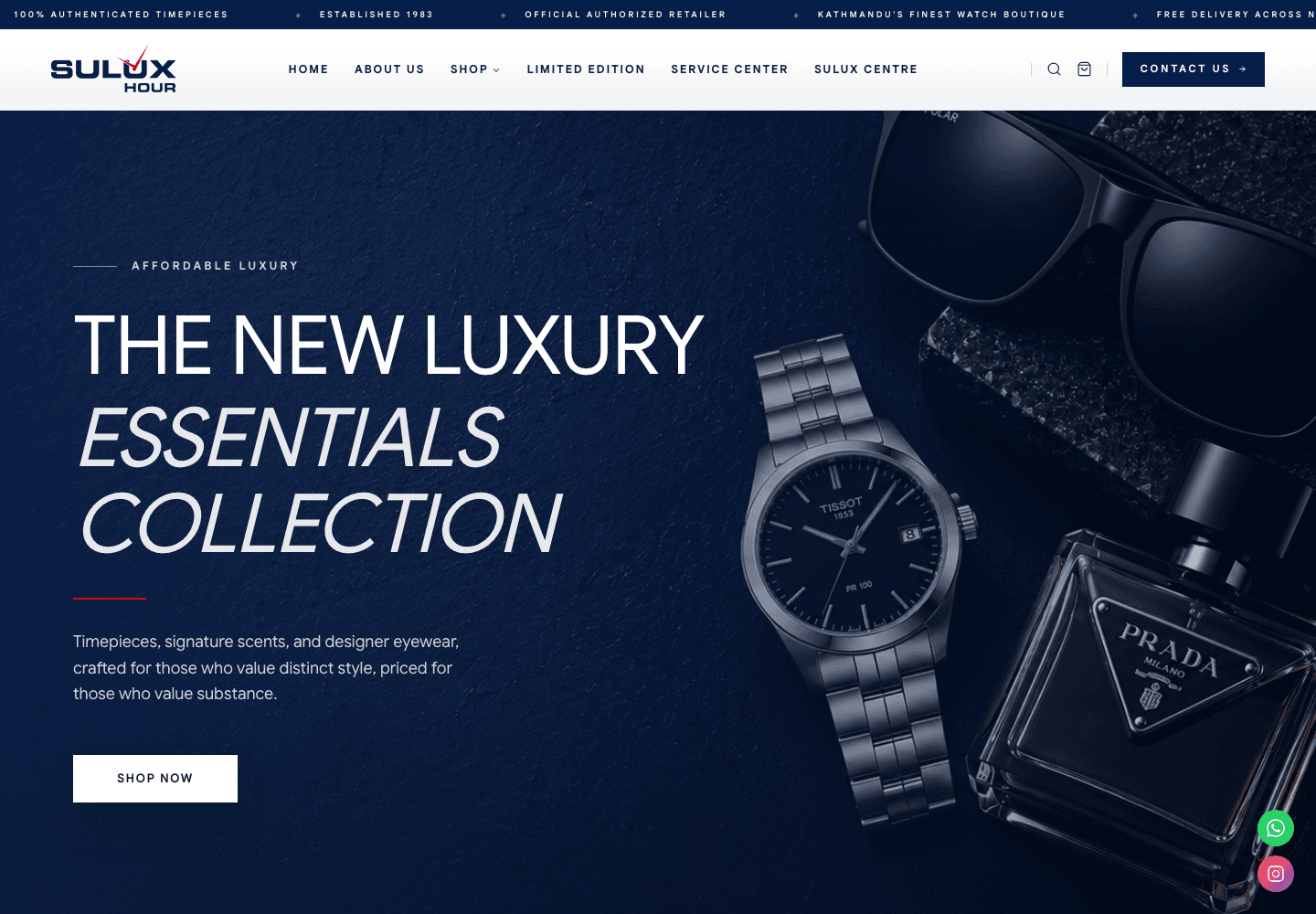 Sulux Hour e-commerce website homepage